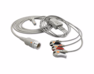 Compatible 3-lead One-Piece ECG Cable with Grabber/Pinch end (comparable to Philips 989803143181) AHA Reusable, Limb Lead, 2.5m+0.9m, Defib-Proof (with Resist) SKU: EC-3005RG-A