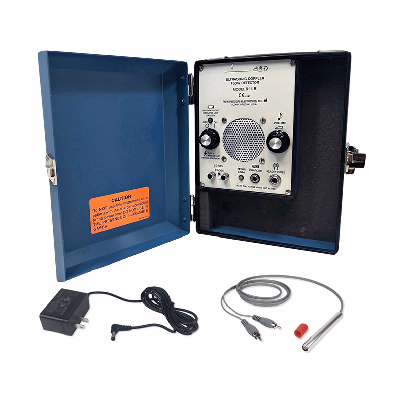 Refurbished Ultrasonic Doppler Flow Detector with Carrying Case & New 9.2MHz Probe - Parks Medical 811-B with new Doppler probe and new battery & Power adapter SKU: 811-B-800-R-02