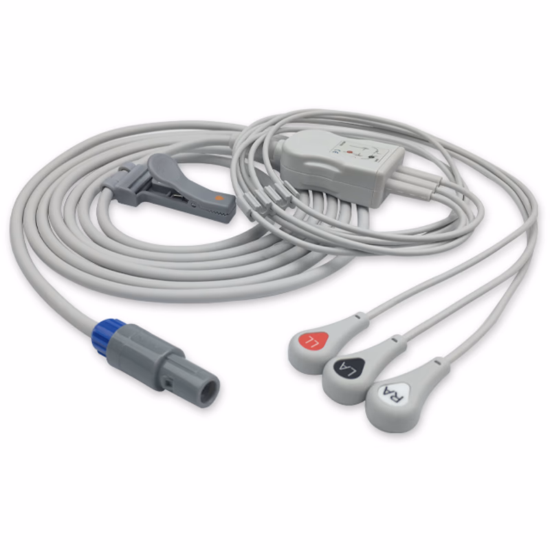 Compatible 3-lead One-Piece ECG Cable with Snap end (comparable to Siemens 7396448) AHA Reusable, Limb Lead, 2.5m+0.9m, Respiratory Rate SKU: EC-3074S-A