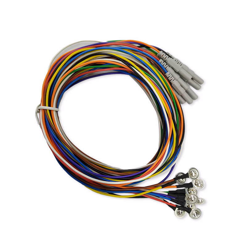 Compatible Reusable EEG Cable Adult/Pediatric (comparable to Mindray 040-001598-00) 10 Leads/set, 0.8m (31.5 in), φ10mm Silver Cup, 1.5mm DIN, 2 Red, 2 Orange, 2 Green, 2 Blue, 2 Pink SKU: EEG-D10-003