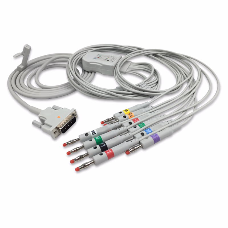 Compatible 10-lead Diagnostic(EKG) One-Piece ECG Cable with 4mm Banana end (comparable to Philips M3702A) AHA Reusable, Limb + Chest Lead, 2.2m+mixed 0.8m/1.2m, Defib-Proof (with Resist) SKU: EKC10R-PH-B-A