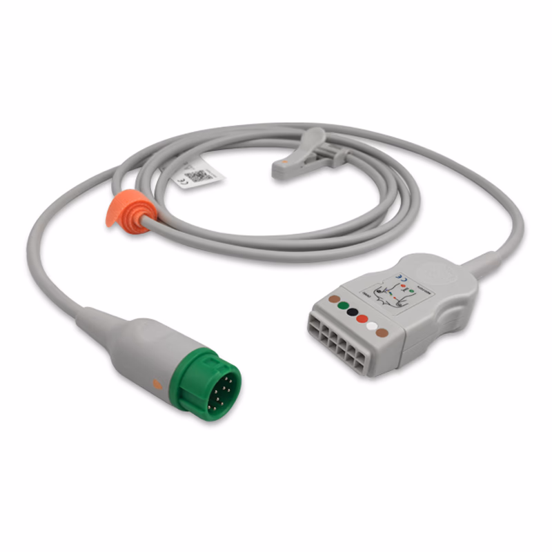 Compatible 5-lead with Defib-Proof (with Resist) ECG Trunk Cable AHA (comparable to Mindray 009-005266-00) Reusable, Limb + Chest Lead, 2.5m, used with Mindray N/T Leadwire SKU: ET-5016R-TM-A