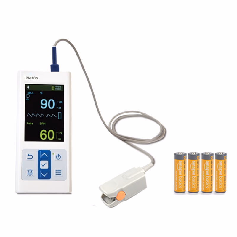 Refurbished Bedside SpO₂y Patient Monitor with New Accessory - Nellcor PM10N with new compatible finger clip sensor and AA batteries(4) SKU: PM10N-R-01
