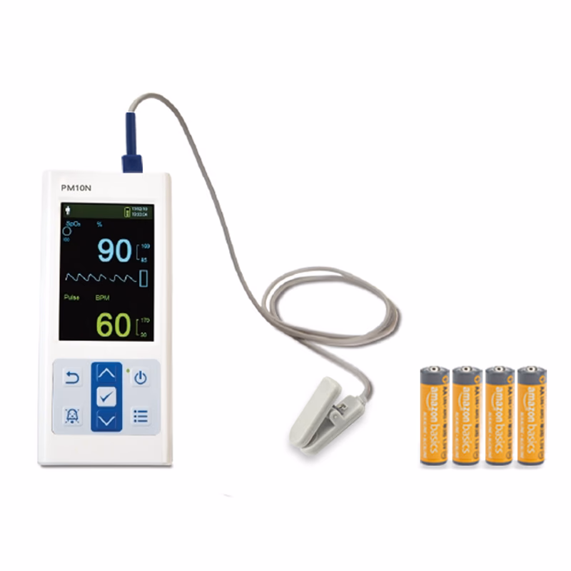 Refurbished Portable SpO₂ Patient Monitoring System PM10N with new compatible small Vet tongue clip sensor and AA batteries (4) SKU: PM10N-R-V1