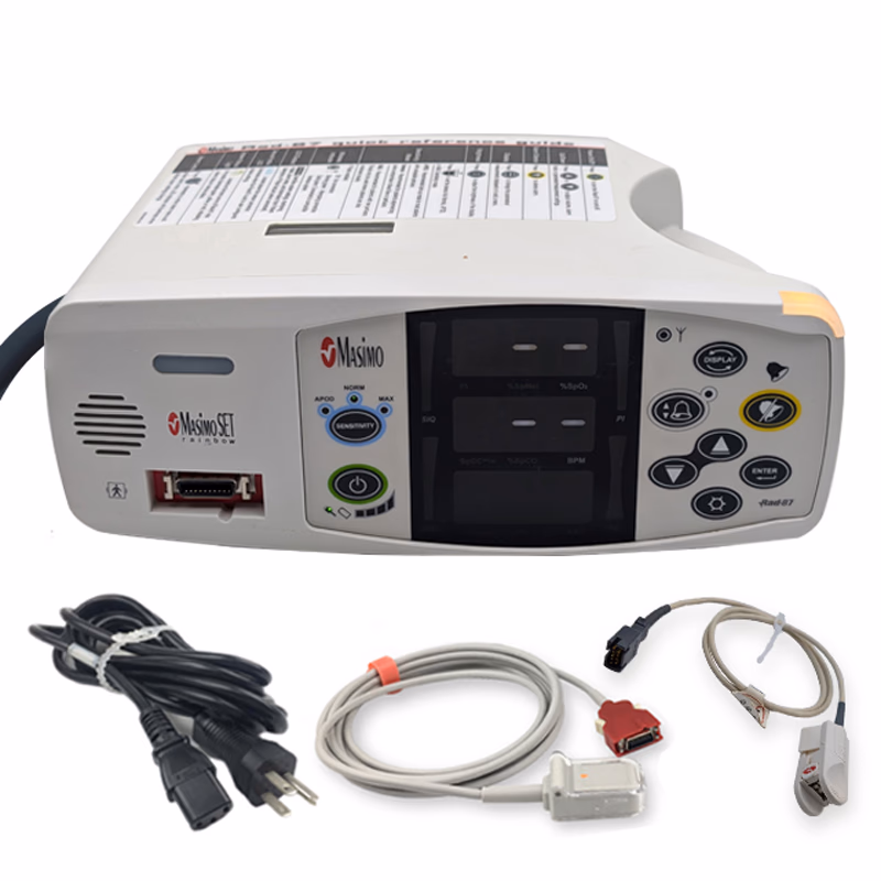 Refurbished Rainbow SET Pulse Oximeter with Refurbished OEM Accessory - Masimo Rad-87 with Refurbished original finger clip sensor and spO2 adapter cable SKU: Rad-87-R-01R