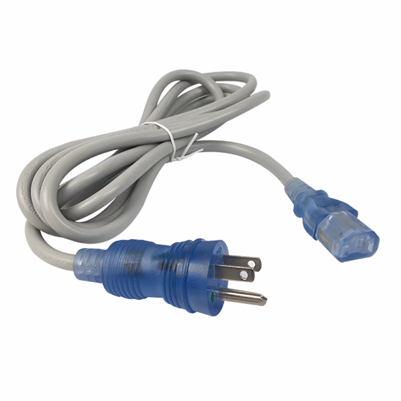 Hospital-Grade Power Cord, NEMA 5-15P to IEC320 C13 Straight Angle, Green Dot, 8ft, SJT 18/3 AWG, 10A 125VAC, Gray Jacket, Clear Blue Connectors Used in Hospitals and Other Medical Settings for Upgrading or Replacing Power Cords for PCs/ Monitors/ Infusion Pumps/ Medical Carts/ Hospital Beds/ ECG/ EKG/ EEG/ Incubtors/ Defibrillators/ Exam Lights/ Procedure Lights and More. They are UL Certified to be Safe and Reliable for Use in Demanding Hospital Environments. SKU: TNC-HPC002