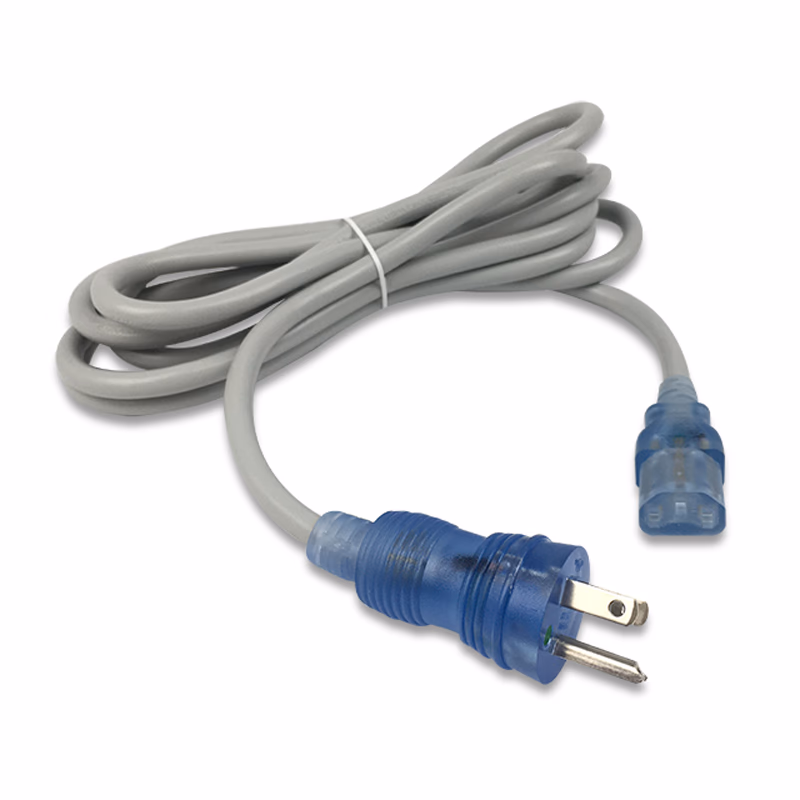 Hospital-Grade Power Cord, NEMA 5-15P to IEC320 C13 Straight Angle, Green Dot, 10ft, SJT 16/3 AWG, 13A 125VAC, Gray Jacket, Clear Blue Connectors Used in Hospitals and Other Medical Settings for Upgrading or Replacing Power Cords for PCs/ Monitors/ Infusion Pumps/ Medical Carts/ Hospital Beds/ ECG/ EKG/ EEG/ Incubtors/ Defibrillators/ Exam Lights/ Procedure Lights and More. They are UL Certified to be Safe and Reliable for Use in Demanding Hospital Environments SKU: TNC-HPC003