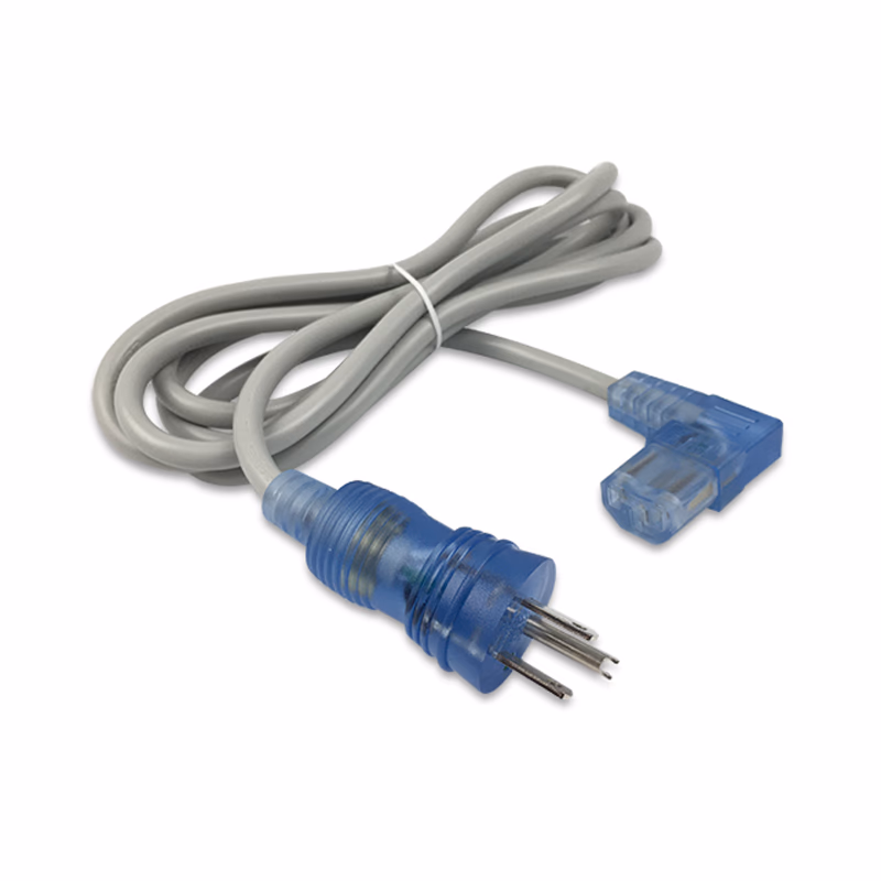 Hospital-Grade Power Cord, NEMA 5-15P to IEC320 C13 Left Angle, Green Dot, 8ft, SJT 18/3 AWG, 10A 125VAC, Gray Jacket, Clear Blue Connectors Used in Hospitals and Other Medical Settings for Upgrading or Replacing Power Cords for PCs/ Monitors/ Infusion Pumps/ Medical Carts/ Hospital Beds/ ECG/ EKG/ EEG/ Incubtors/ Defibrillators/ Exam Lights/ Procedure Lights and More. They are UL Certified to be Safe and Reliable for Use in Demanding Hospital Environments. SKU: TNC-HPC004