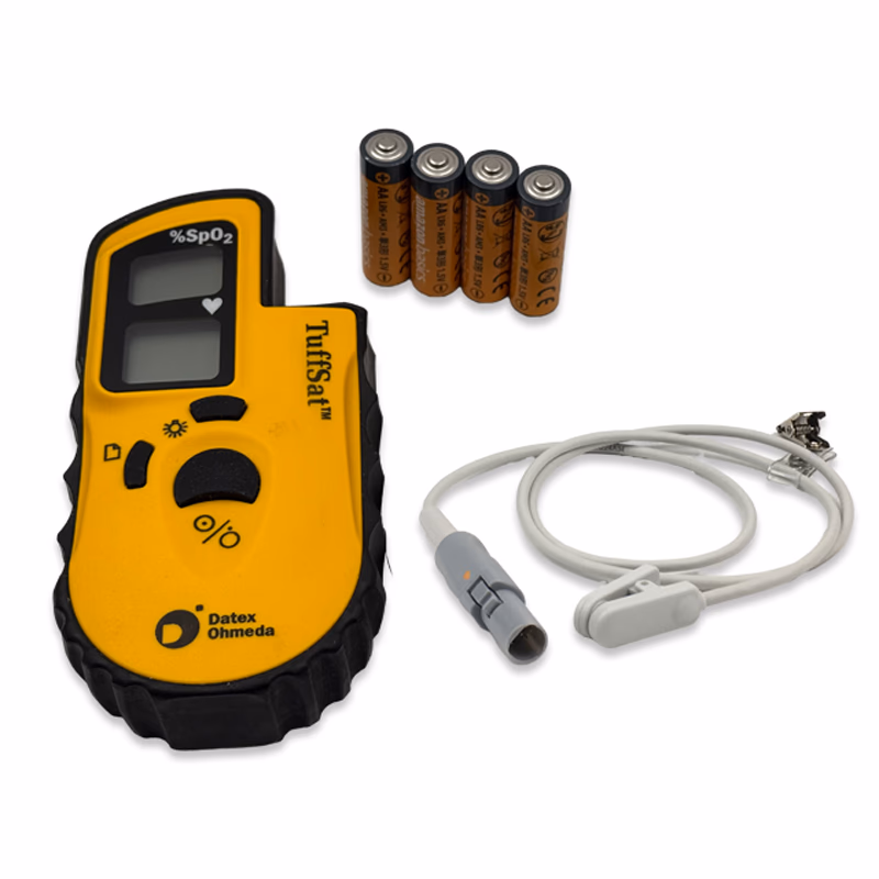 Refurbished SpO2 Handheld Oximeter with New Vet Sensor - GE Datex Ohmeda TuffSat with new compatible small Vet tongue clip sensor SKU: TuffSat-R-V1