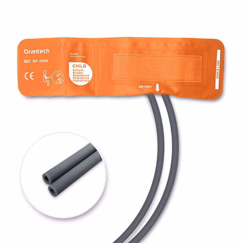Pediatric 13.8-21.5cm 2-Tubes Orange BP Cuff with No Fitting Bladderless Reusable, PU, Tubing/ 25cm SKU: BP-30ND