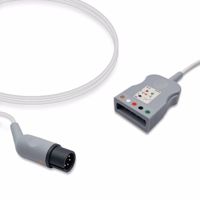 Compatible 5-lead with Respiratory Rate ECG Trunk Cable AHA (comparable to Mindray 0012-00-1255-01) Reusable, Limb + Chest Lead, 2.5m, used with Mindray Mobility Leadwire SKU: ET-5001-MR-A