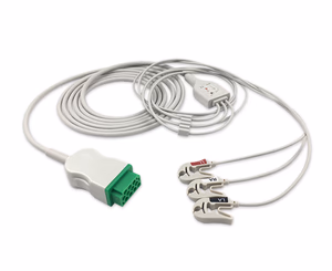 Compatible 3-lead One-Piece ECG Cable with Grabber/Pinch end (comparable to GE Healthcare 2021141-002) AHA undefined SKU: ECZ-3004G-A